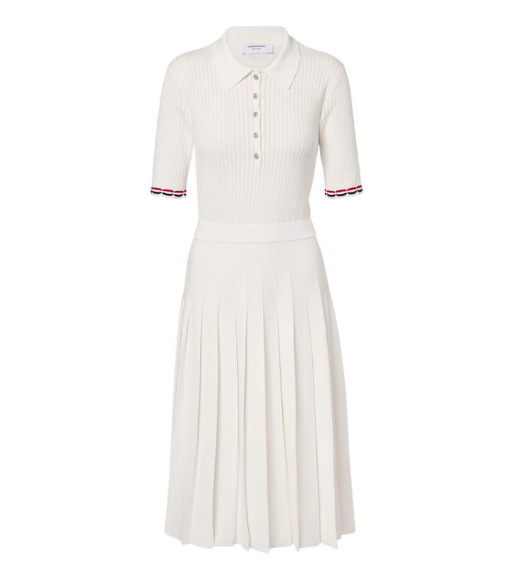 Photo: Thom Browne Ribbed-knit pointelle cotton polo dress