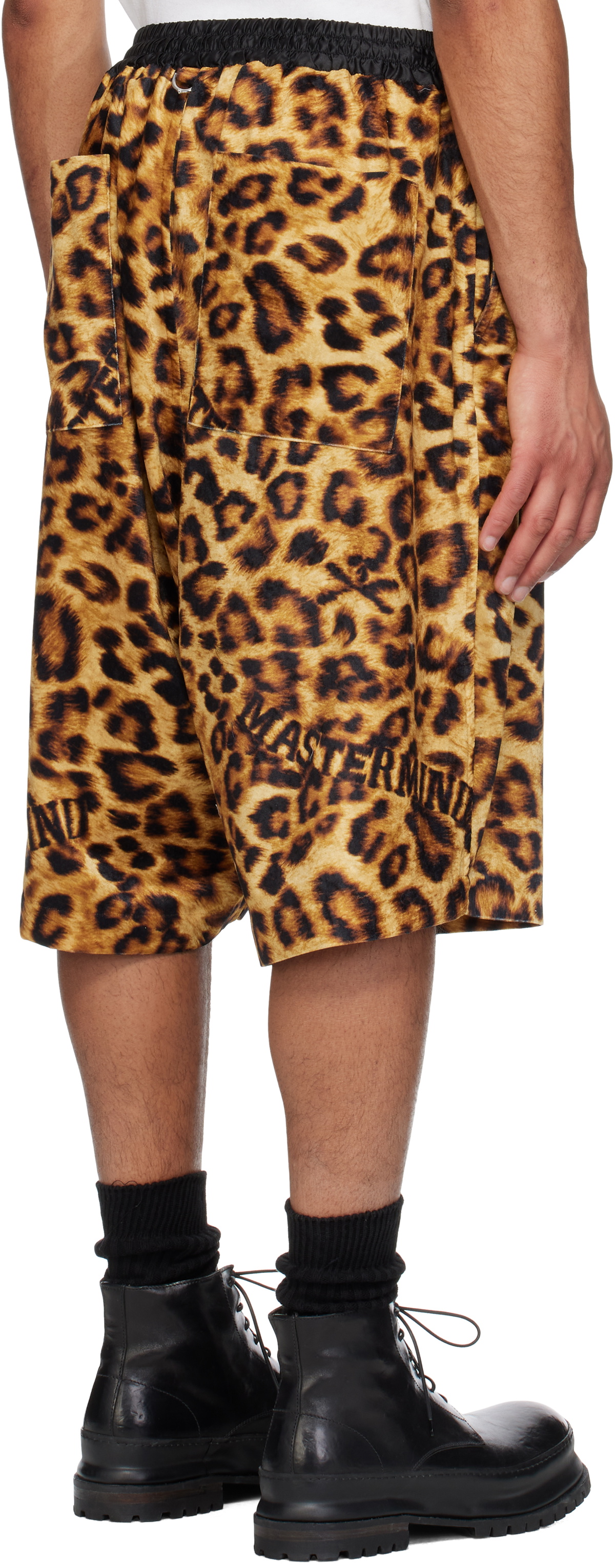 MASTERMIND WORLD Yellow & Black Oversized Fit Leopard Shorts