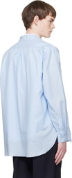stein Blue Cotton Silk Oversized Regular Collar Shirt