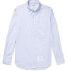 Thom Browne - Button-Down Collar Appliquéd Pinstriped Cotton-Poplin Shirt - Blue