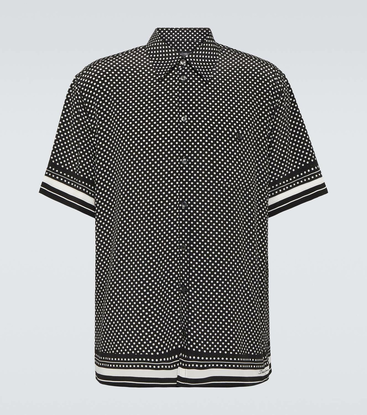 Dolce & Gabbana White Black Polka Dot Silk Men Casual Shirt