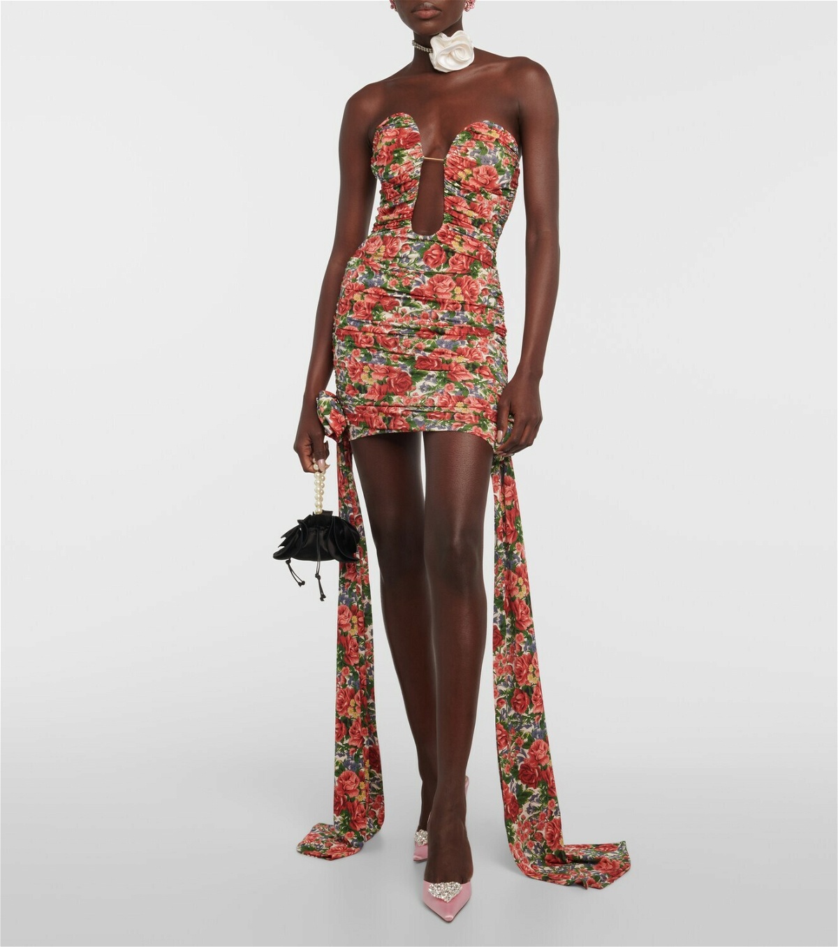 MAGDA BUTRYM Ruched floral-print stretch-jersey bustier gown