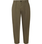 Monitaly - Tapered Pleated Cotton-Sateen Trousers - Men - Army green