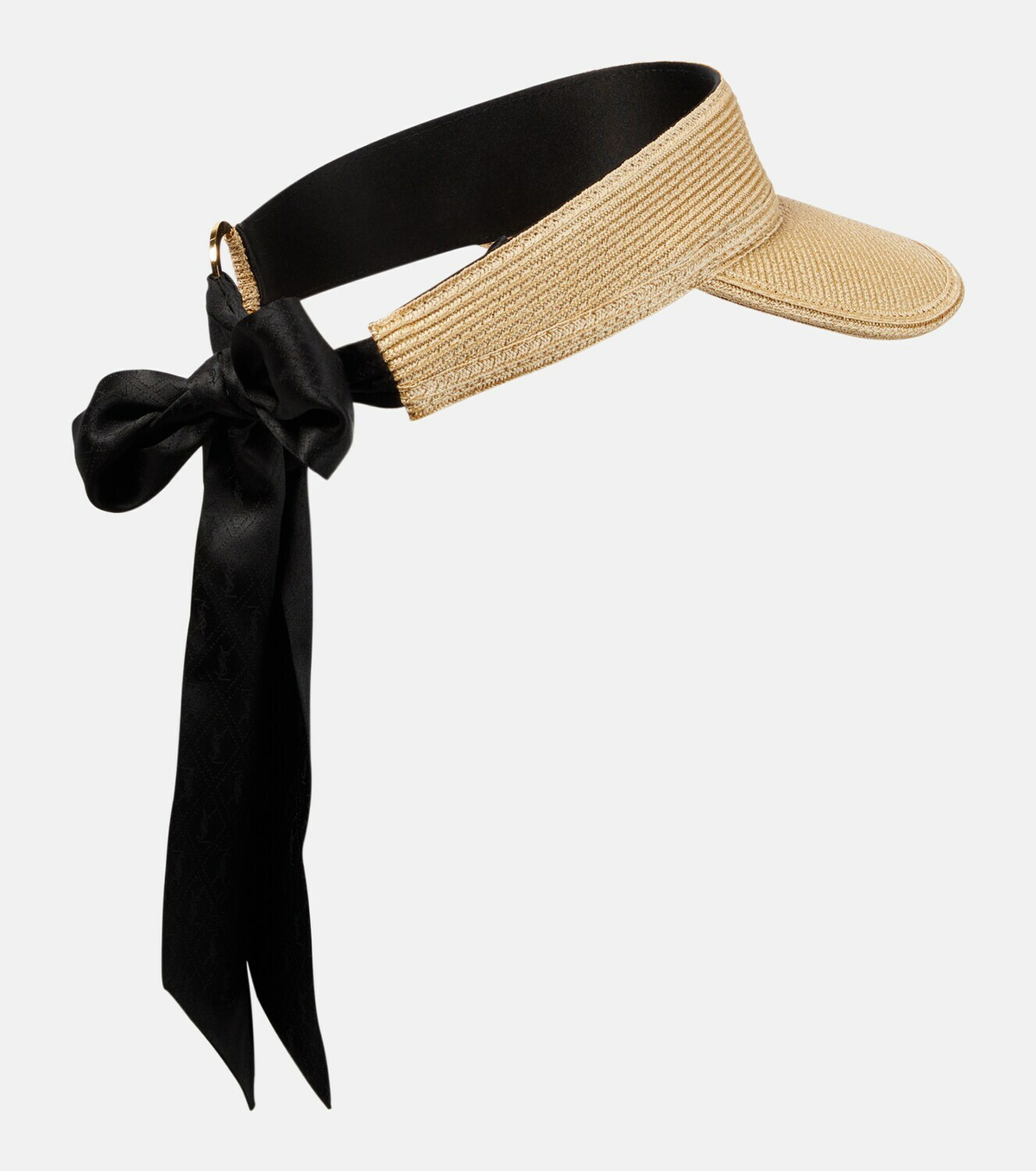 Saint Laurent Black Raffia Visor with Silk Scarf Tie Saint Laurent Raffia visor Saint Laurent main image 4