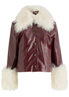 Kitri Bonnie Faux Shearling-trimmed Vinyl Jacket Burgundy