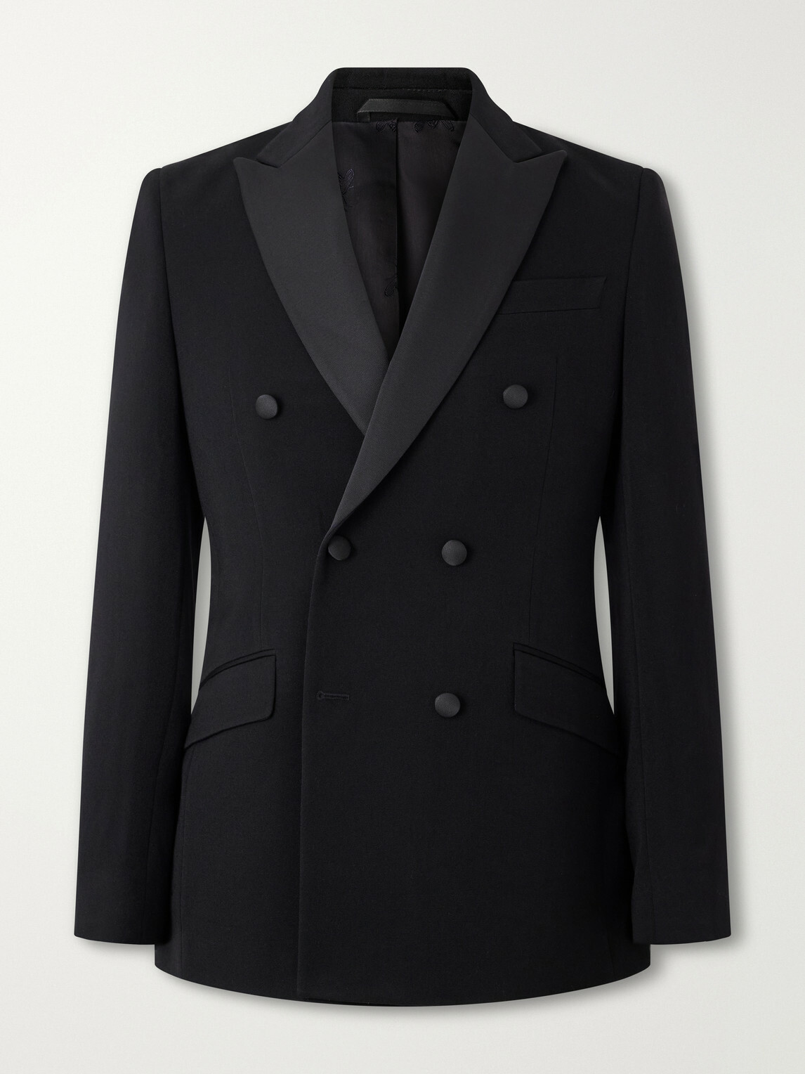 Favourbrook - Grosgrain-Trimmed Double-Breasted Wool Tuxedo Jacket - Black