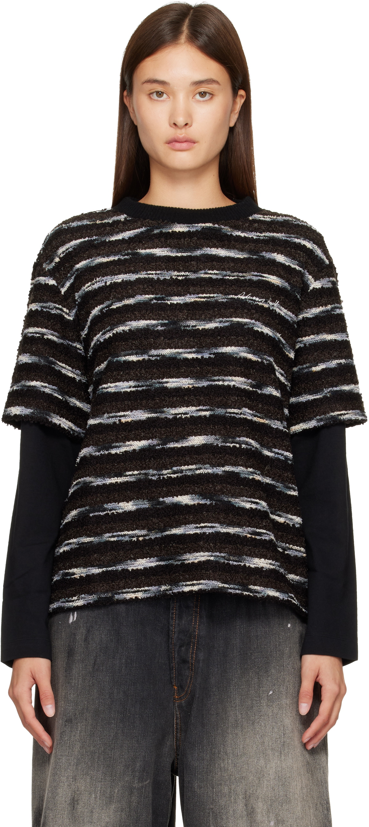 Andersson Bell Black Stripe Layered Sweater