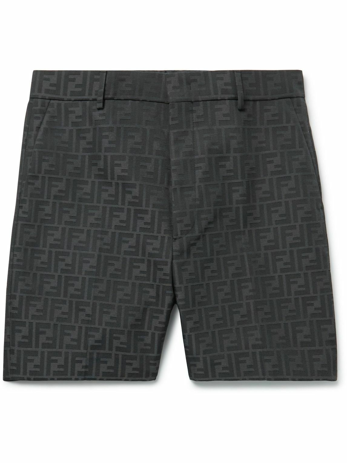 Photo: Fendi - Slim-Fit Straight-Leg Logo-Jacquard Bermuda Shorts - Black