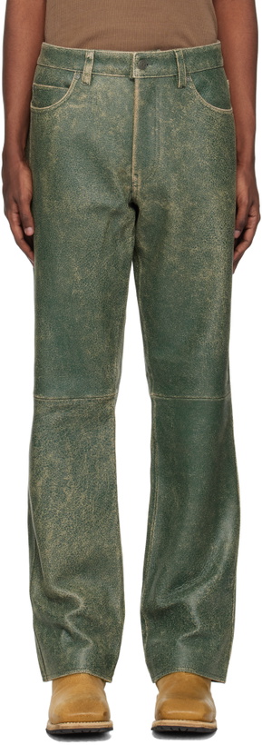 Photo: GUESS USA Green Crackle Leather Pants