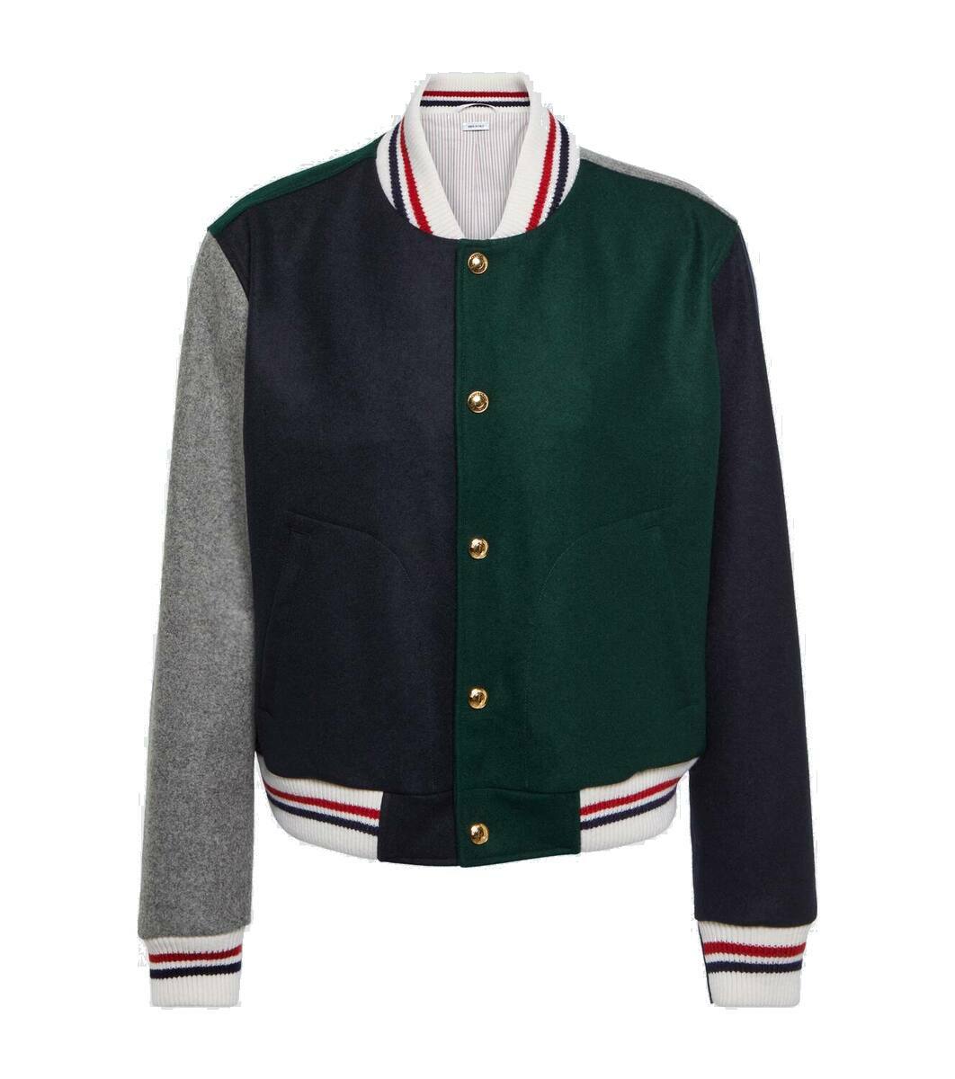 Thom Browne｜JACKETS (CROPPED VARSITY JACKET W/ 4BAR AND Thom Browne - Snap Front Oversized Cropped Blouson Jacket