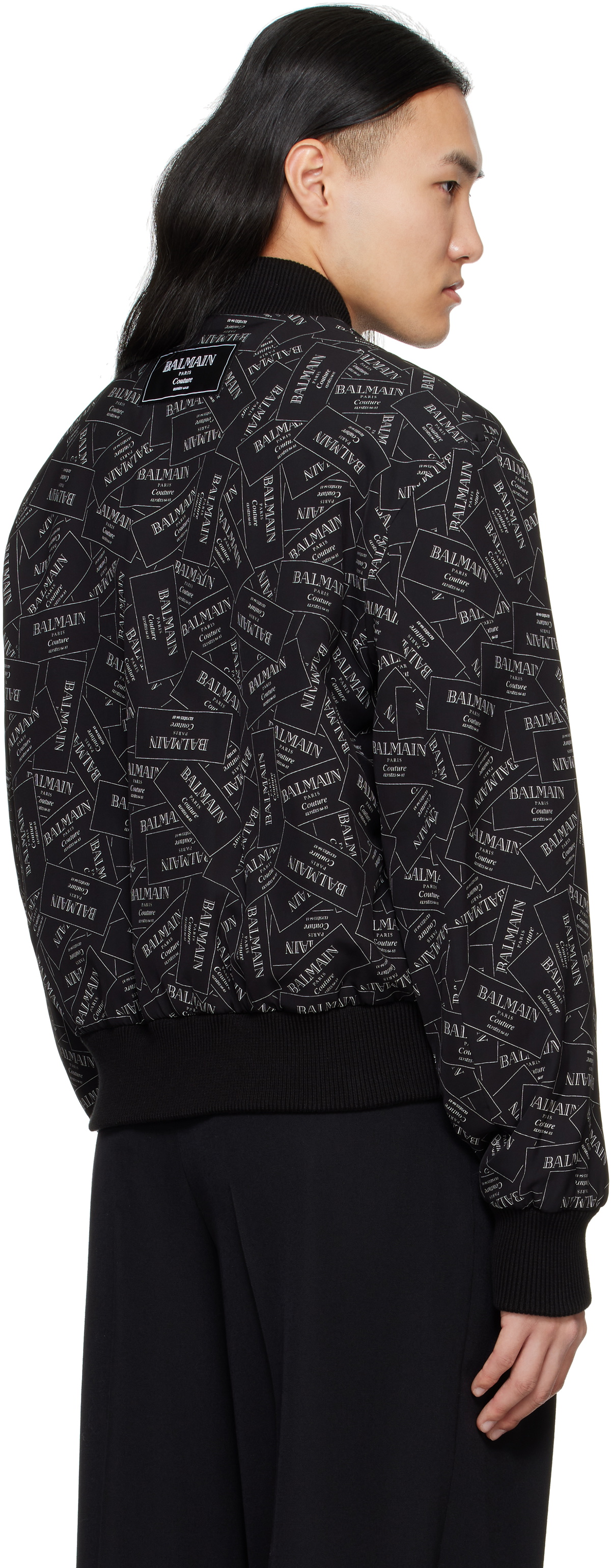 Balmain Black Printed 'Balmain' Label Bomber Jacket