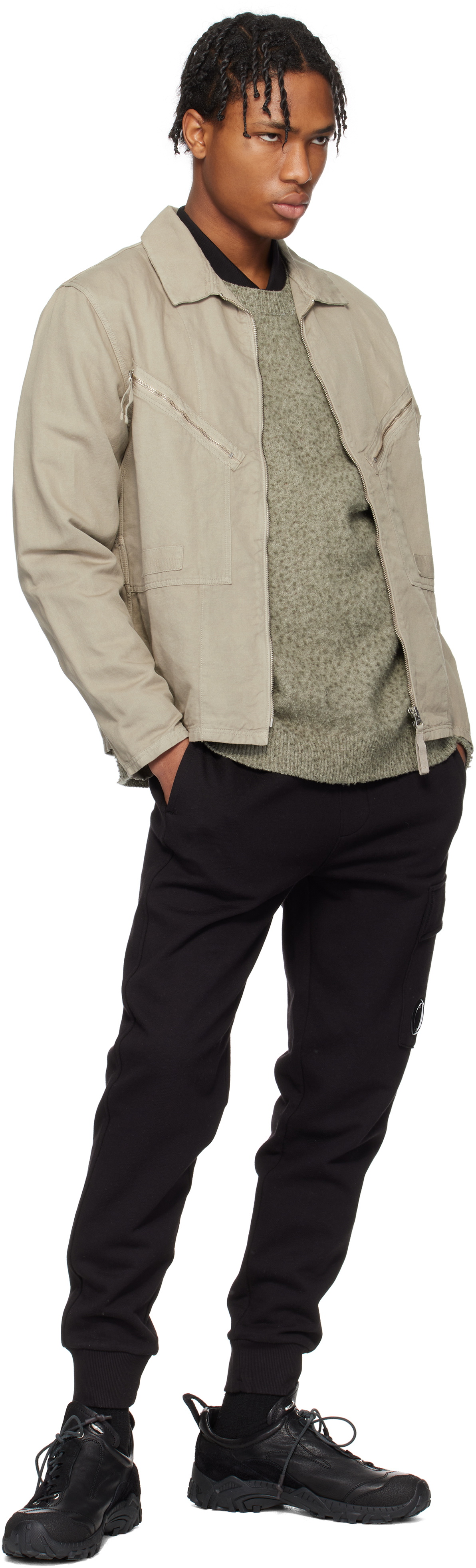 C.P. Company Black Diagonal Raised Fleece Lens Sweatpants