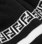Fendi - Logo-Intarsia Ribbed Virgin Wool Beanie - Men - Black