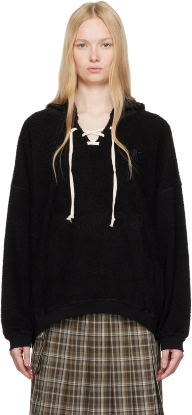 Photo: OPEN YY Black Terry Lace-Up Hoodie