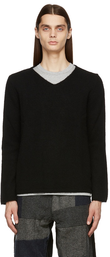Photo: Comme des Garçons Shirt Black Wool V-Neck Sweater
