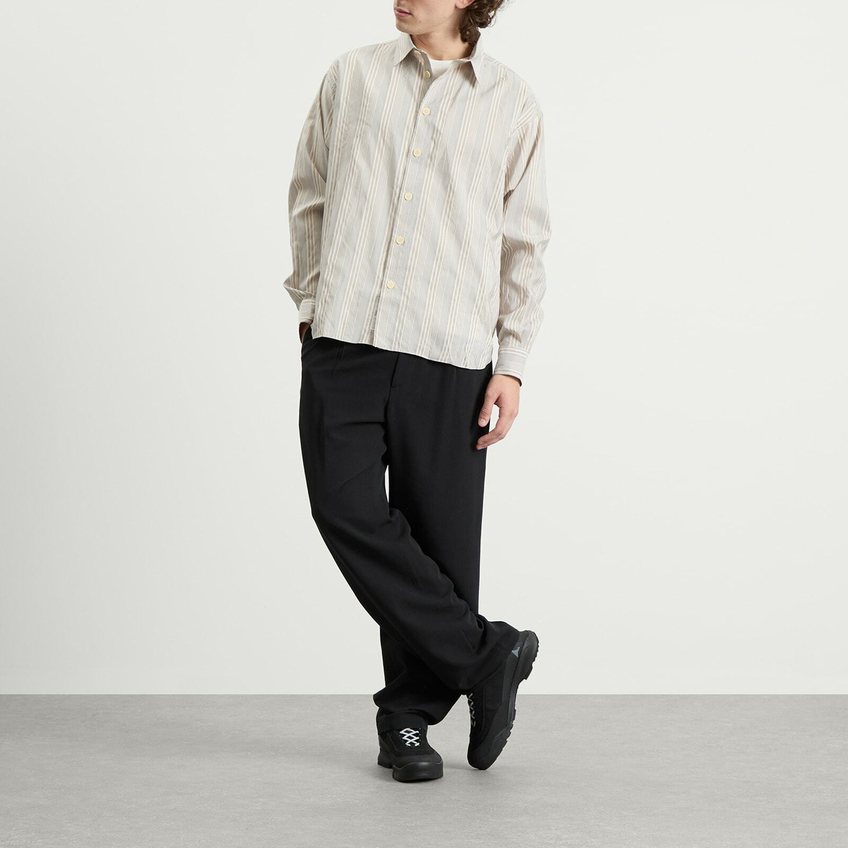 Ranra Men's Stripy Classic Shirt in Rigati Putty/Blue