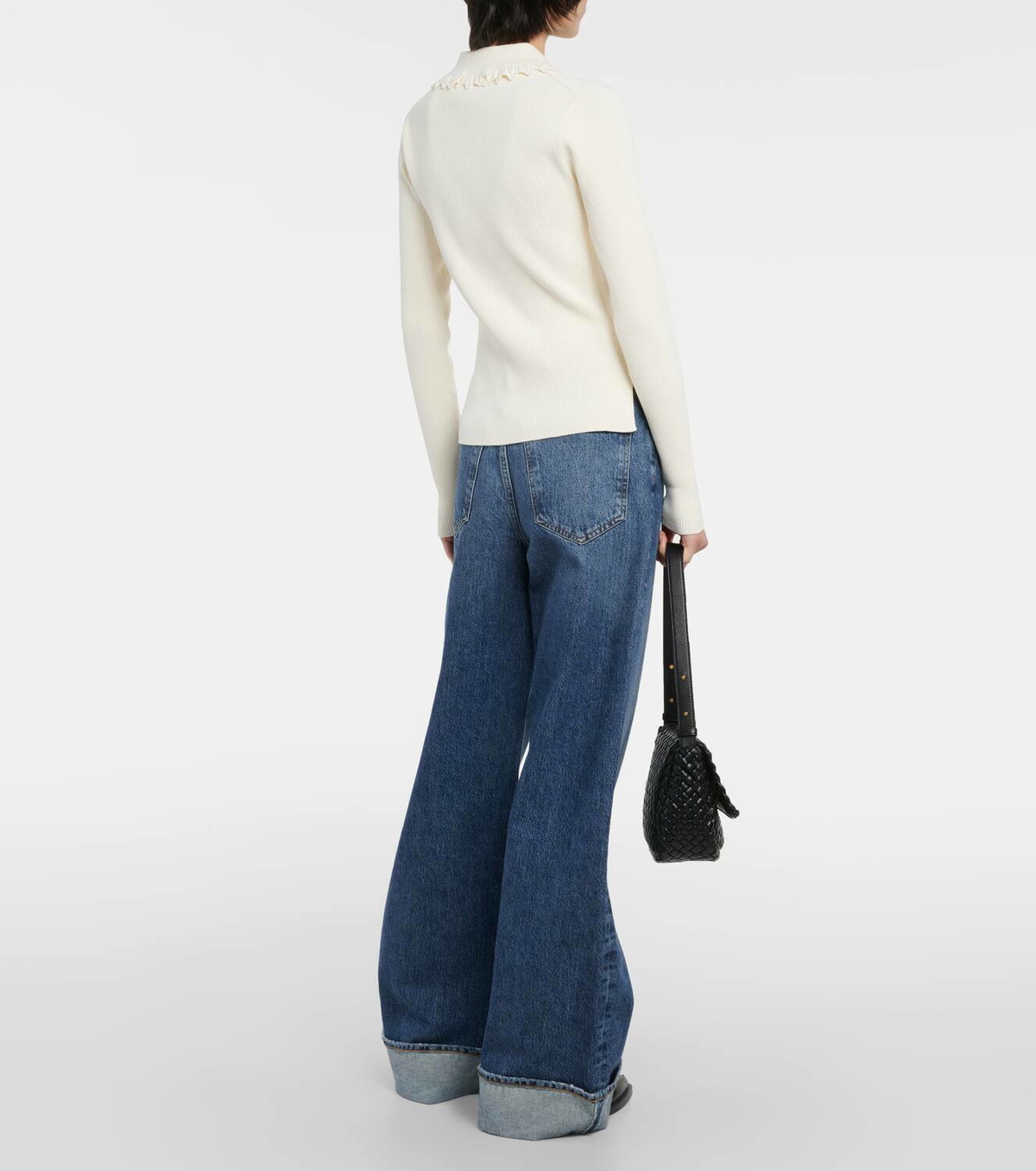 Ulla Johnson Liese ruffled ribbed-knit polo sweater