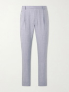 Mr P. - Straight-Leg Pleated Wool, Silk and Linen-Blend Suit Trousers - Purple