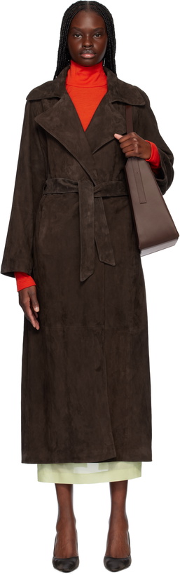 Photo: Nour Hammour Brown Althea Belted Suede Jacket