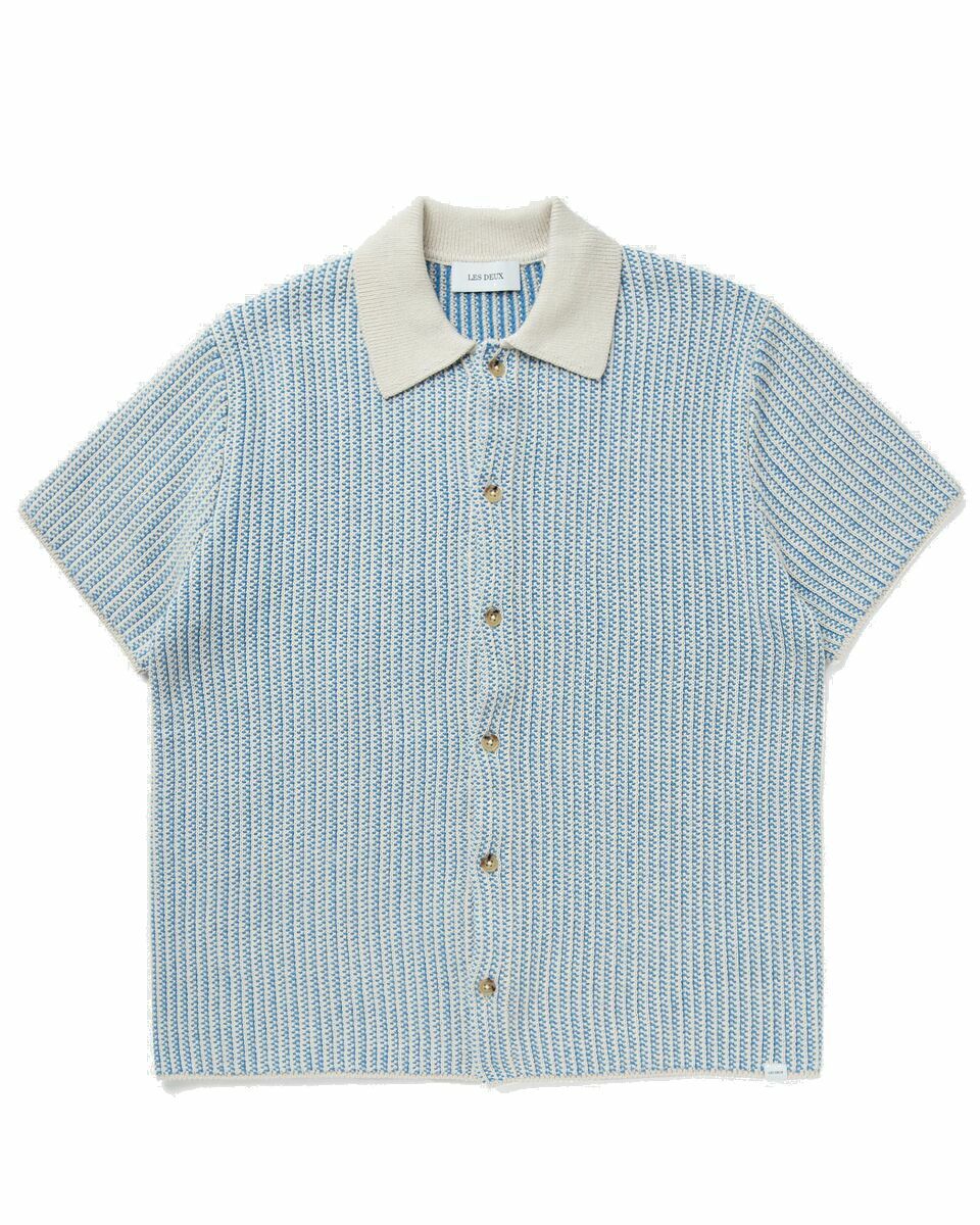 Photo: Les Deux Easton Knitted Ss Shirt Blue - Mens - Shortsleeves