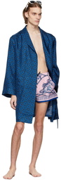 Versace Underwear Blue & Black 'La Greca' Robe