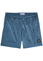 Stone Island Logo Crinkled Nylon Swim Shorts Blue