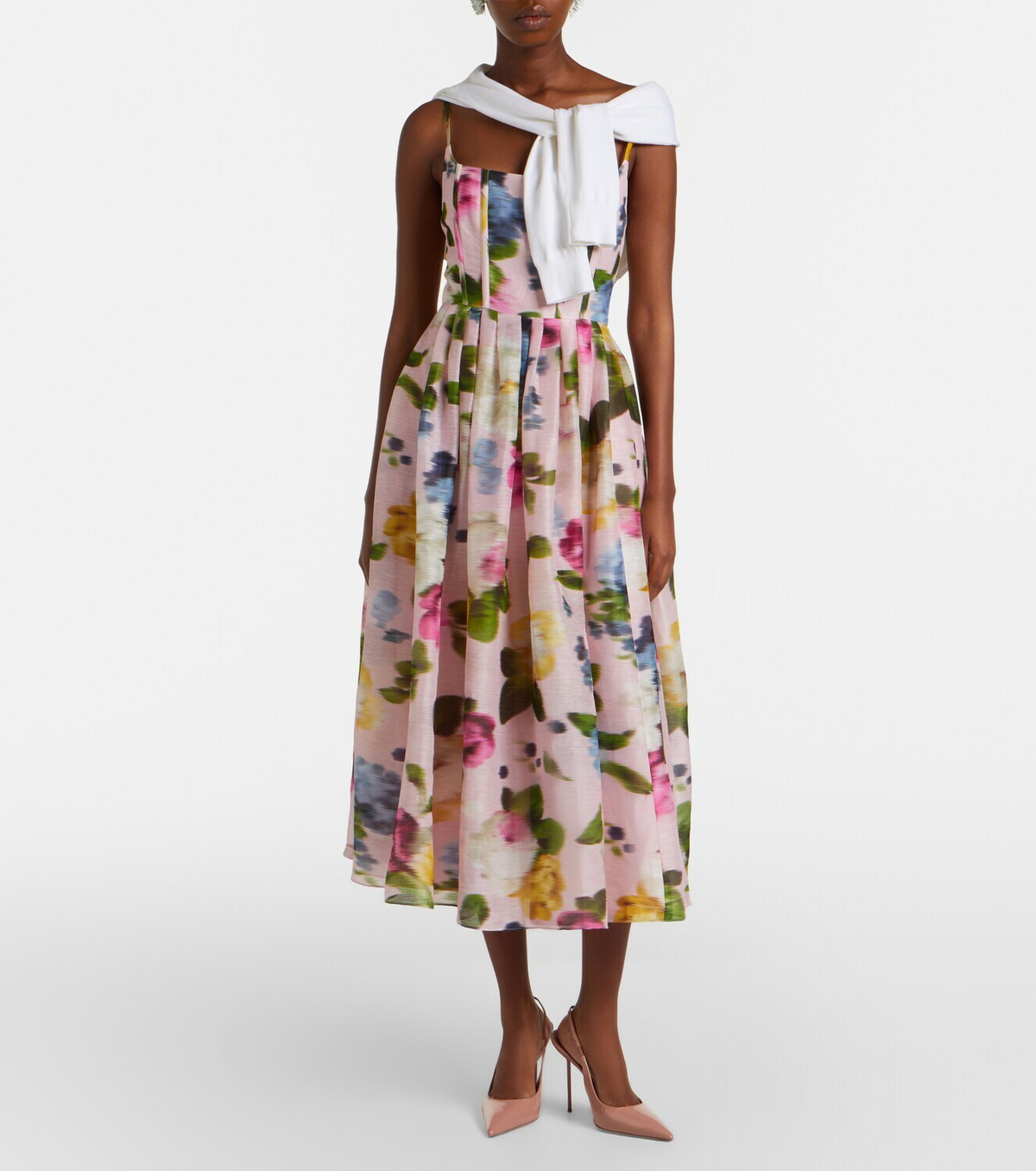 Carolina Herrera Floral linen and silk midi dress