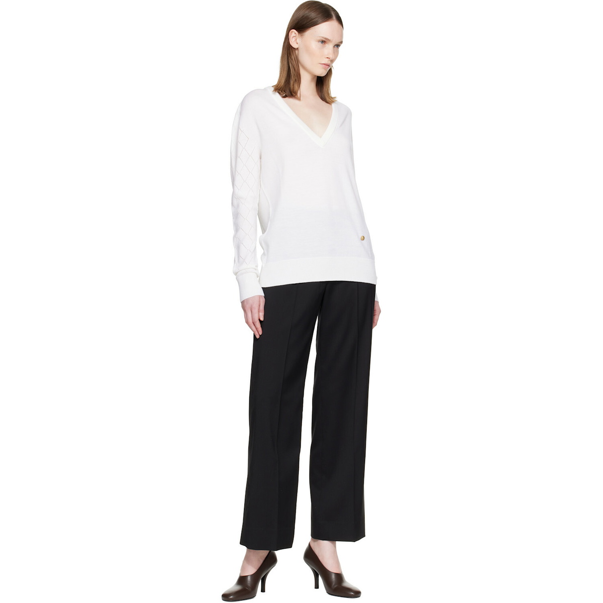 BALMAIN White V-Neck Light Sweater