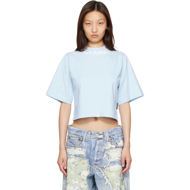 Photo: Palm Angels Blue Neck Logo Boxy T-shirt