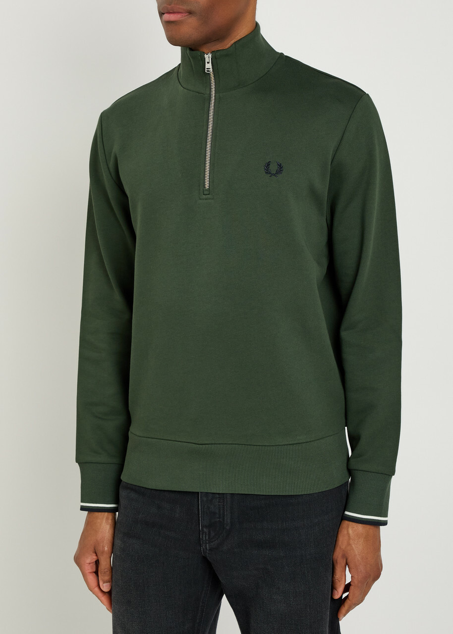 Fred Perry Half-zip Logo-embroidered Cotton Sweatshirt Dark Green