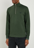Fred Perry Half-zip Logo-embroidered Cotton Sweatshirt Dark Green