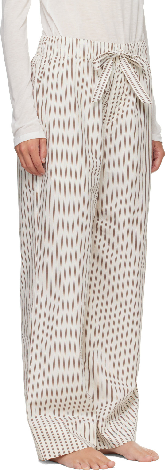 Tekla Off-White & Brown Poplin Pyjama Pants