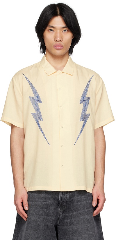Photo: Double Rainbouu Beige Electric Embroidery West Coast Shirt