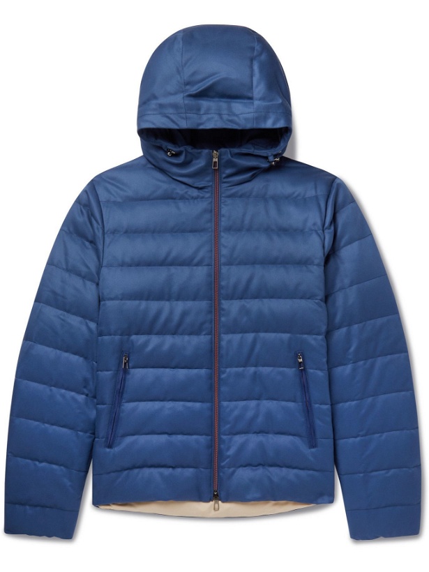 Photo: Loro Piana - Gateway Quilted Silk-Twill Hooded Down Jacket - Blue