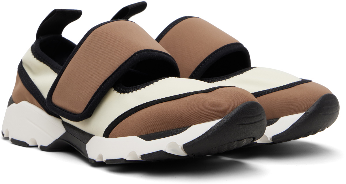 Marni White & Brown Lyrca Mary Jane Running Sneakers