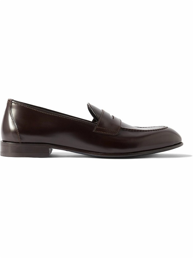 Photo: Brioni - Glossed-Leather Penny Loafers - Brown