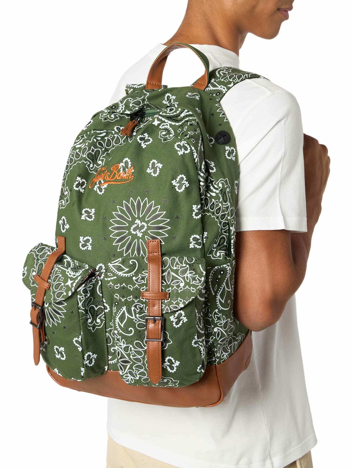 MC2 Saint Barth Canvas Backpack Cody With Green Bandanna Print