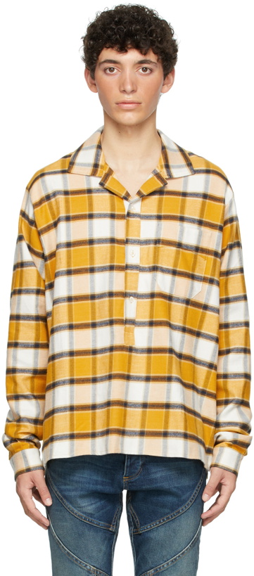 Photo: Rhude Yellow Check Camp Pull Over Shirt