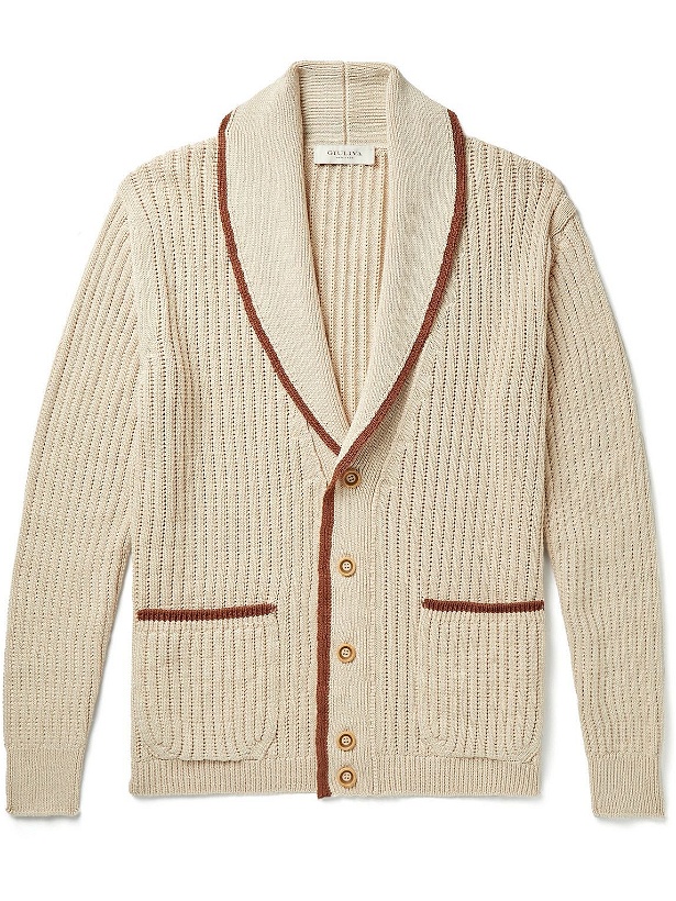 Photo: Giuliva Heritage - Clemente Shawl-Collar Ribbed Cotton Cardigan - Neutrals
