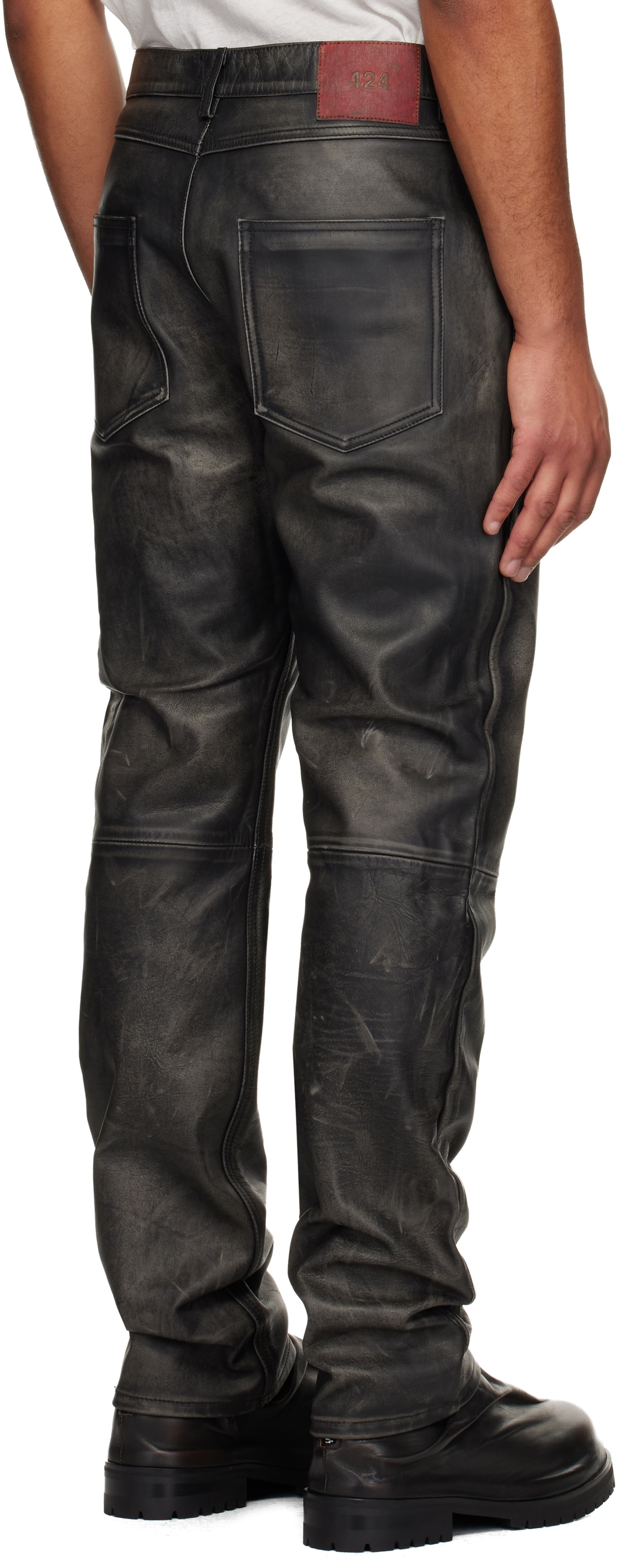 424 Black Fivepocket Leather Pants