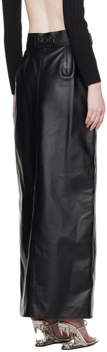 GCDS Black Belted Leather Maxi Skirt