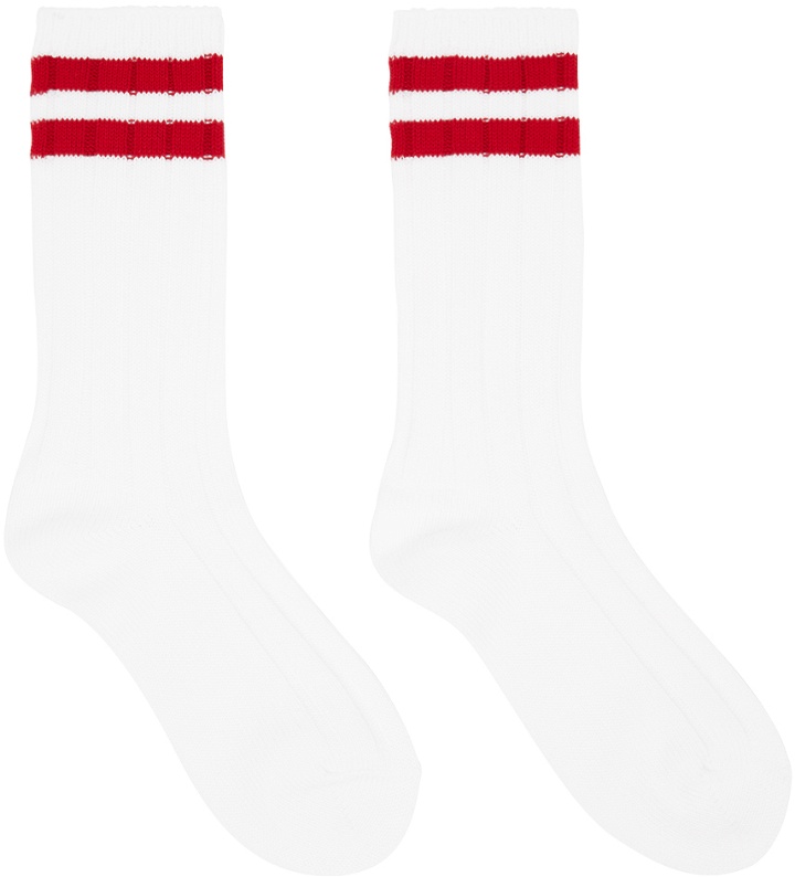 Photo: Undercover White & Red Striped Socks