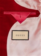 GUCCI - Slim-Fit Silk Satin-Trimmed Cotton-Blend Velvet Tuxedo Jacket - Red