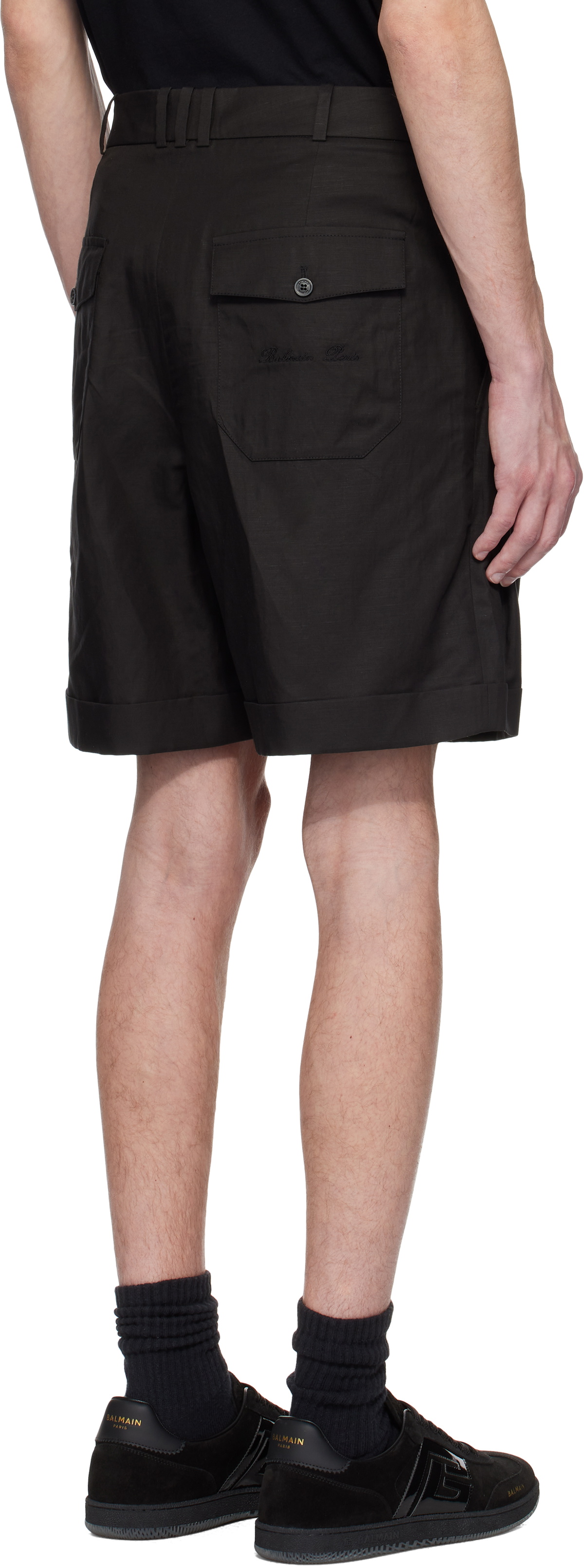 Balmain Black Pleated Bermuda Shorts