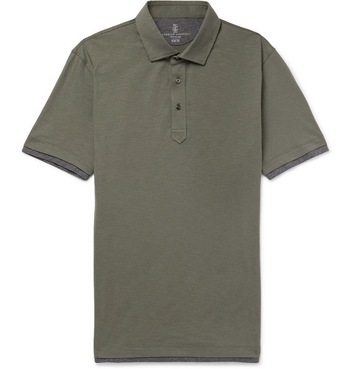 Photo: Brunello Cucinelli - Layered Slub Cotton Polo Shirt - Men - Army green