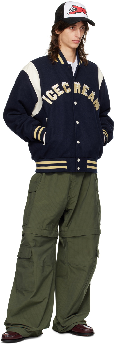 ICECREAM Navy Drippy Varsity Bomber Jacket