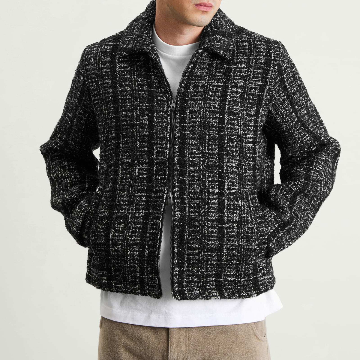 Percival Men's Ingelo Zip Wool Boxy Jacket in Black