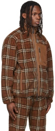 Burberry Brown Vintage Check Fleece Funnel Neck Jacket