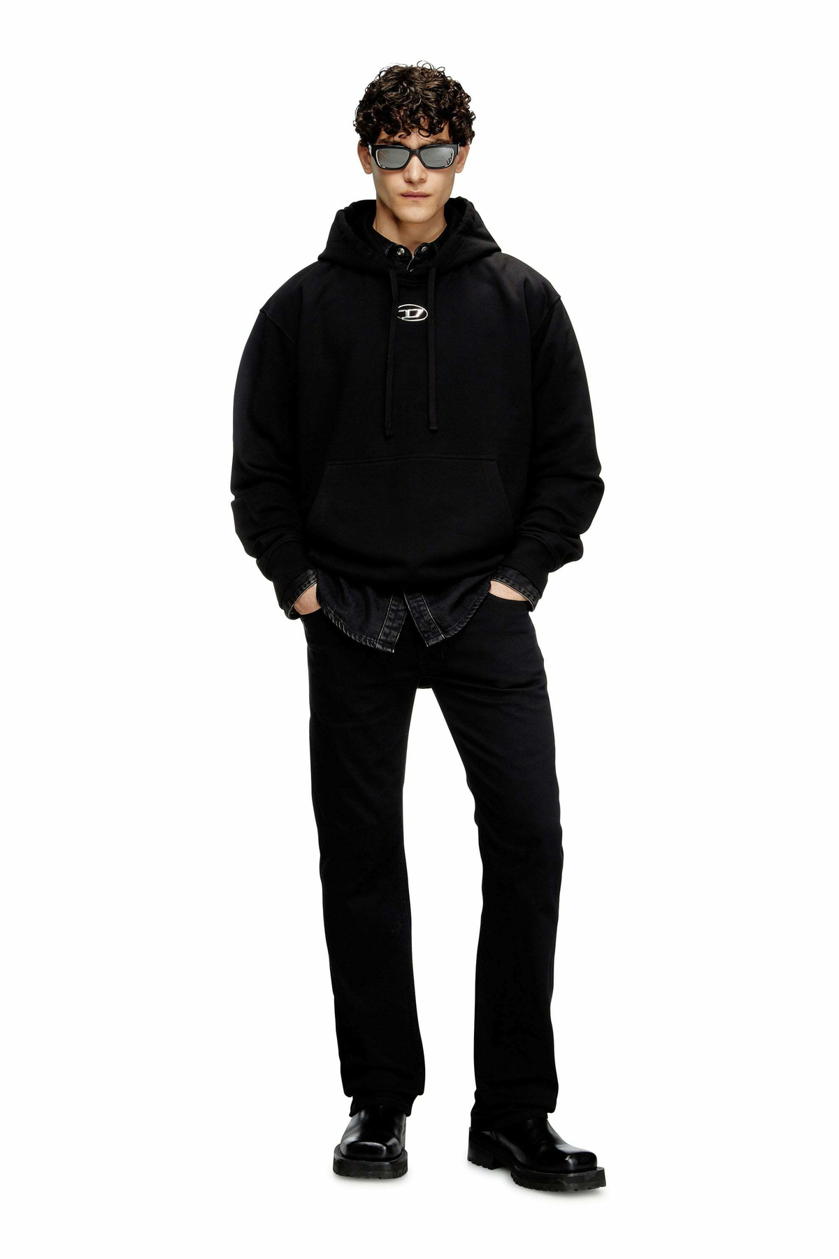Diesel Oversized hoodie with metallic logo - Sweaters Mens in Black