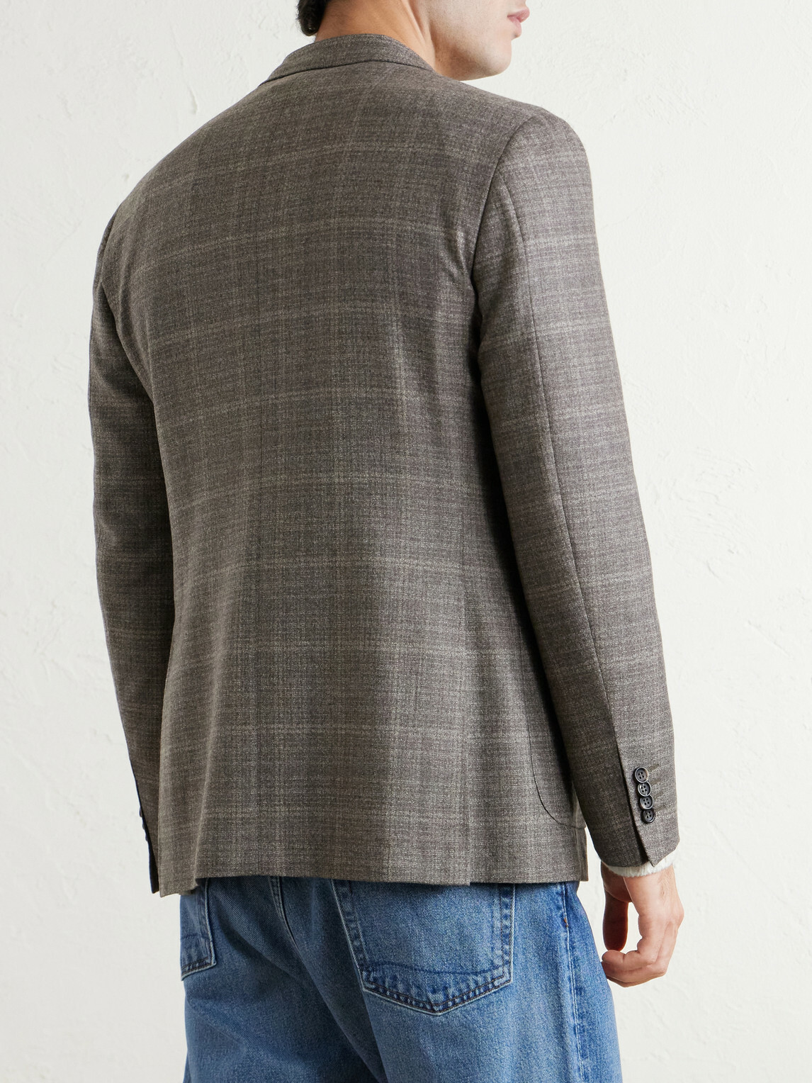 Canali - Kei Prince of Wales Checked Linen Suit Jacket - Brown